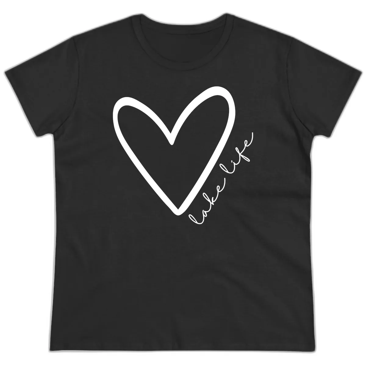 Lake Life Heart Design Ladies Tee in Black