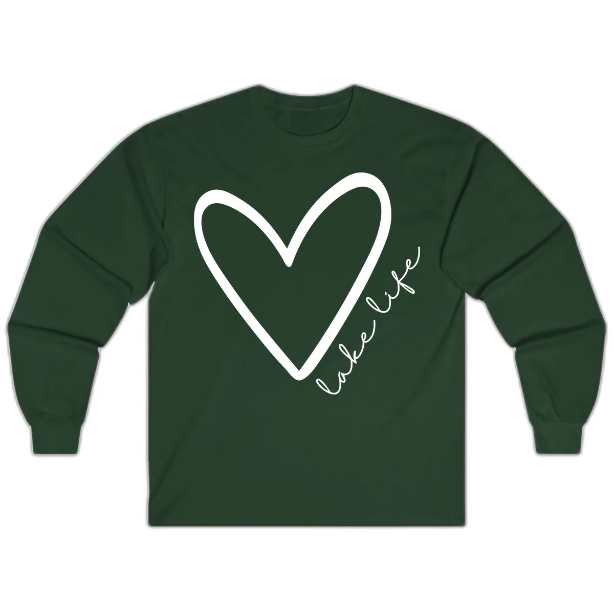 Lake Life Heart Design Long Sleeve in Forest Green