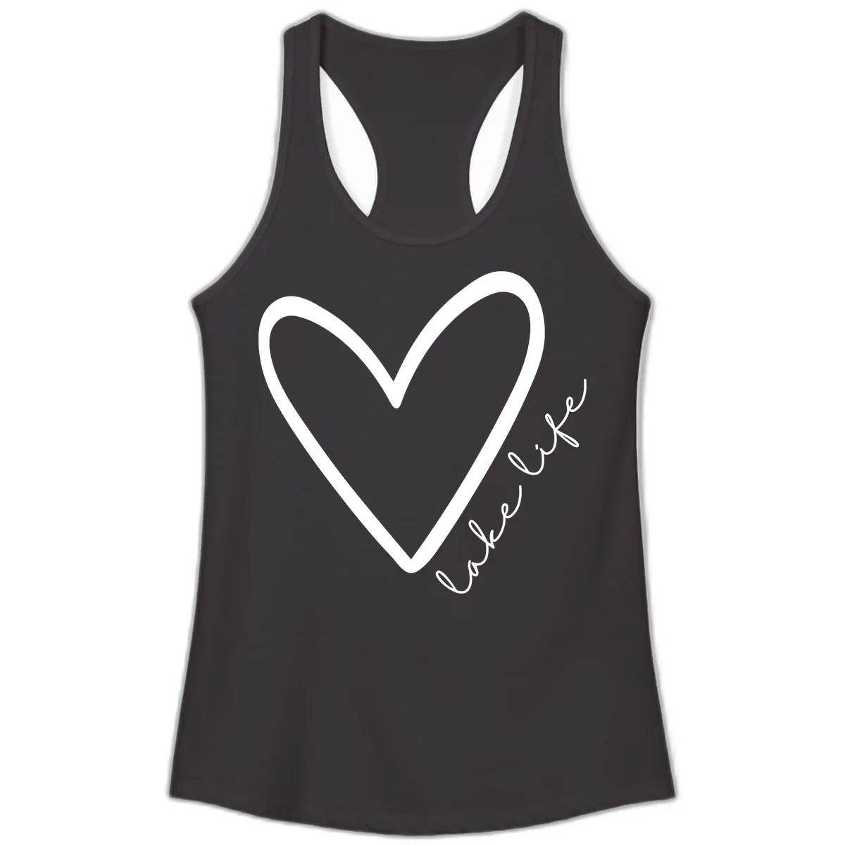 Lake Life Heart Design Ladies Tank in Black