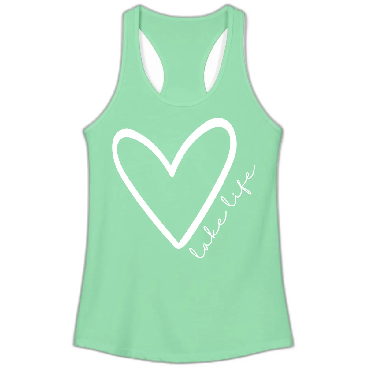 Lake Life Heart Design Ladies Tank in Solid Mint