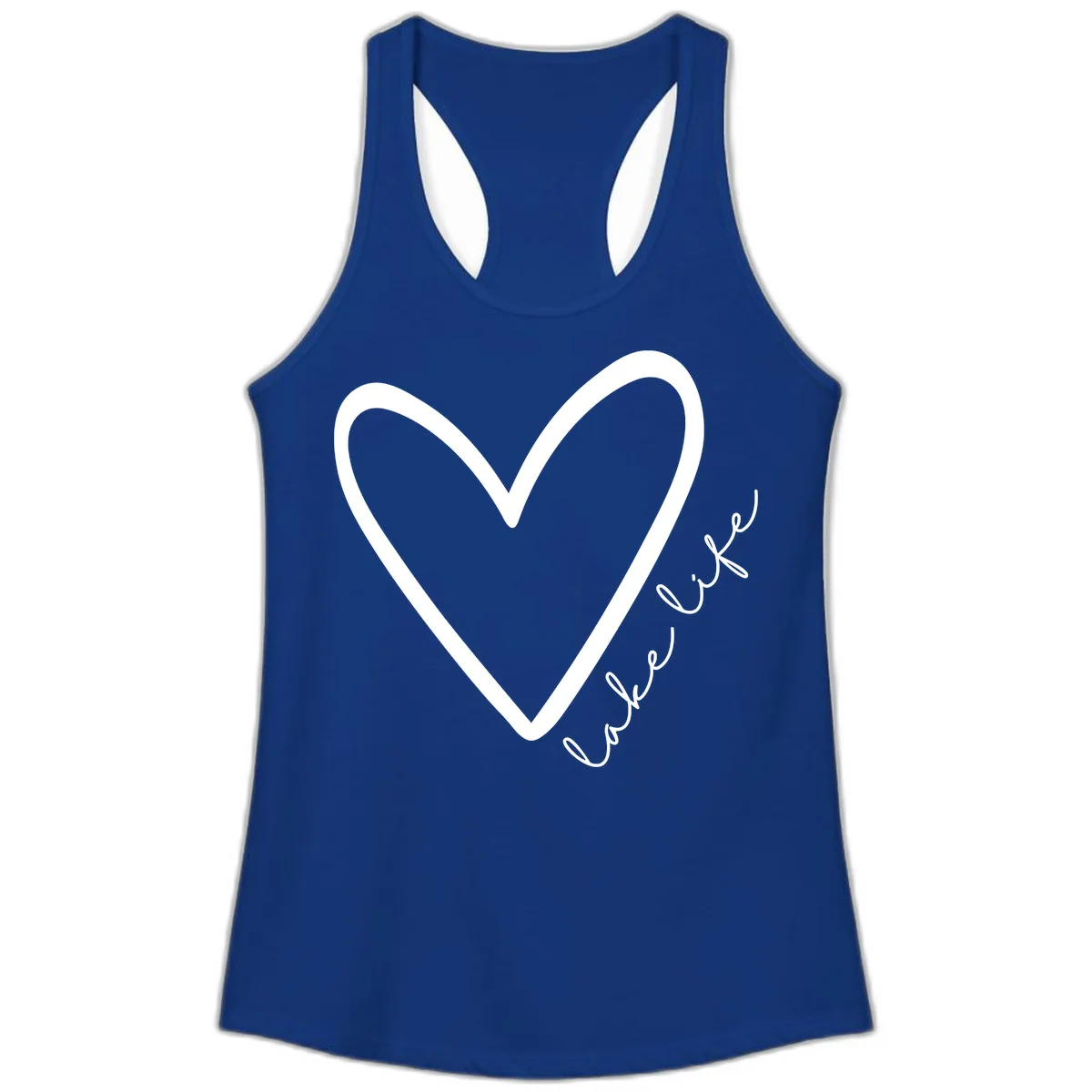 Lake Life Heart Design Ladies Tank in Solid Royal