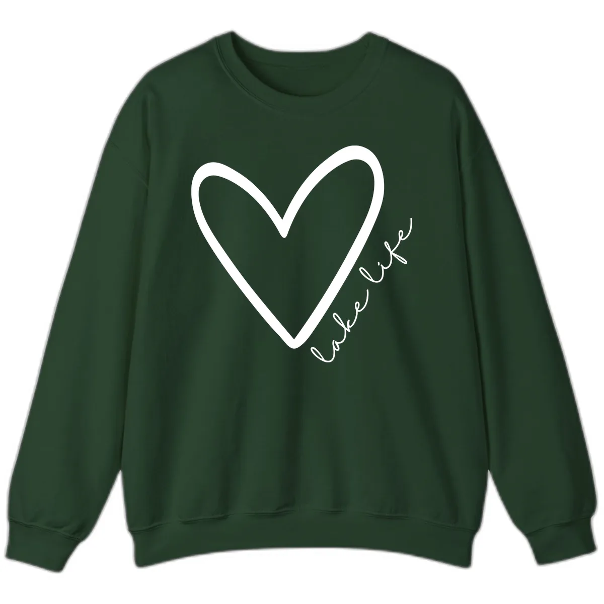 Lake Life Heart Design Sweatshirt in Forest Green