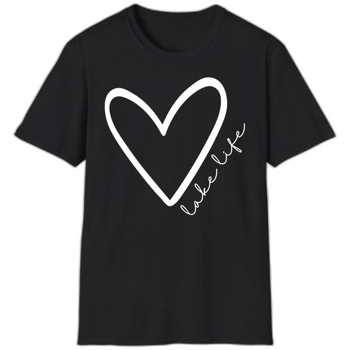 Lake Life Heart Design T-Shirt in Black