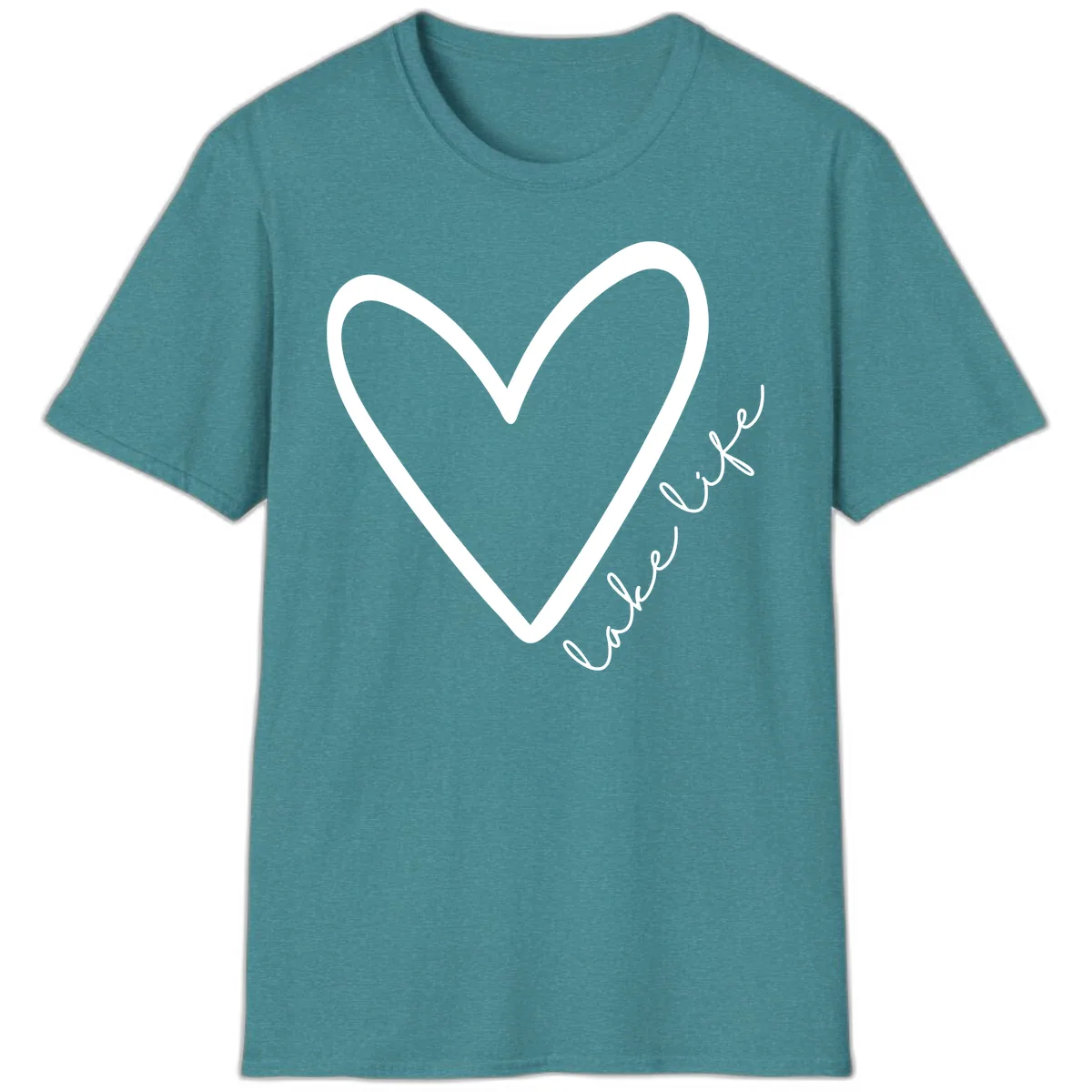 Lake Life Heart Design T-Shirt in Heather Galapagos Blue