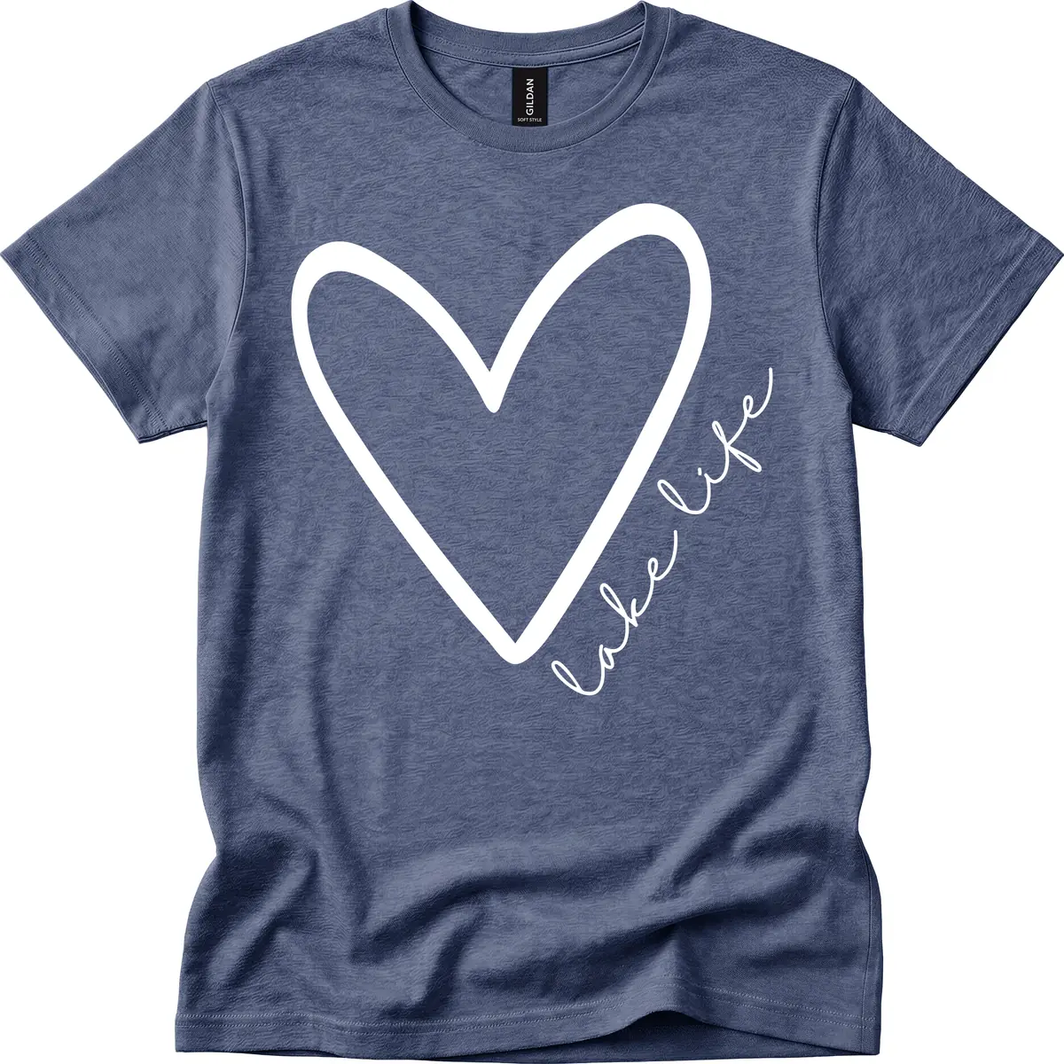 Lake Life Heart Design T-Shirt in Heather Navy