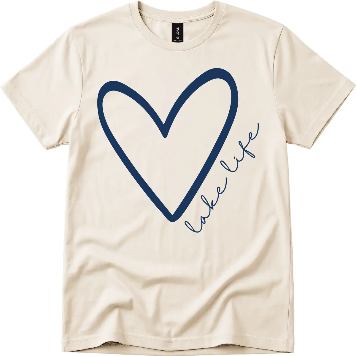Lake Life Heart Design T-Shirt in Natural