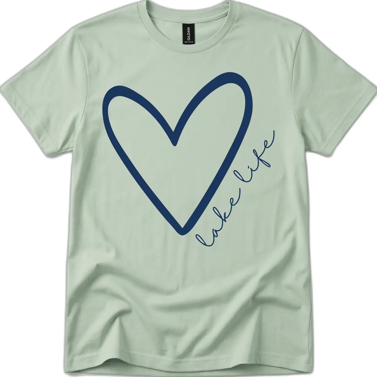 Lake Life Heart Design T-Shirt in Sage