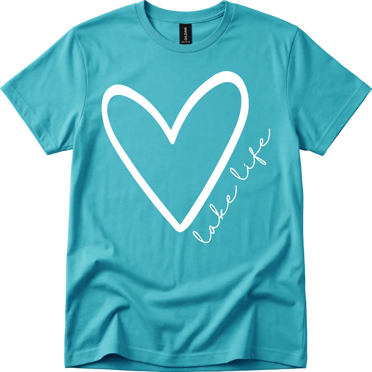 Lake Life Heart Design T-Shirt in Tropical Blue