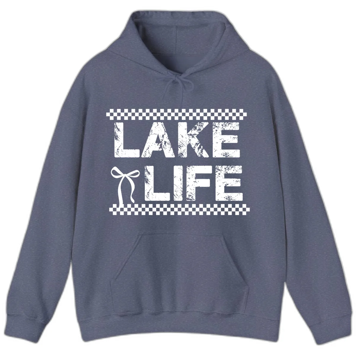 Lake Life With Bow Accent Hoodie in Heather Navy