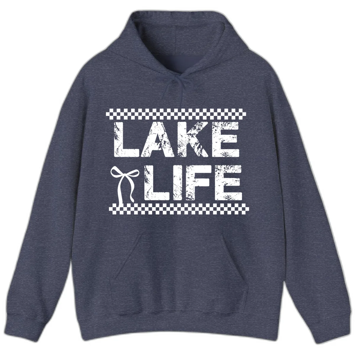 Lake Life With Bow Accent Hoodie in Heather Sport Dark Navy