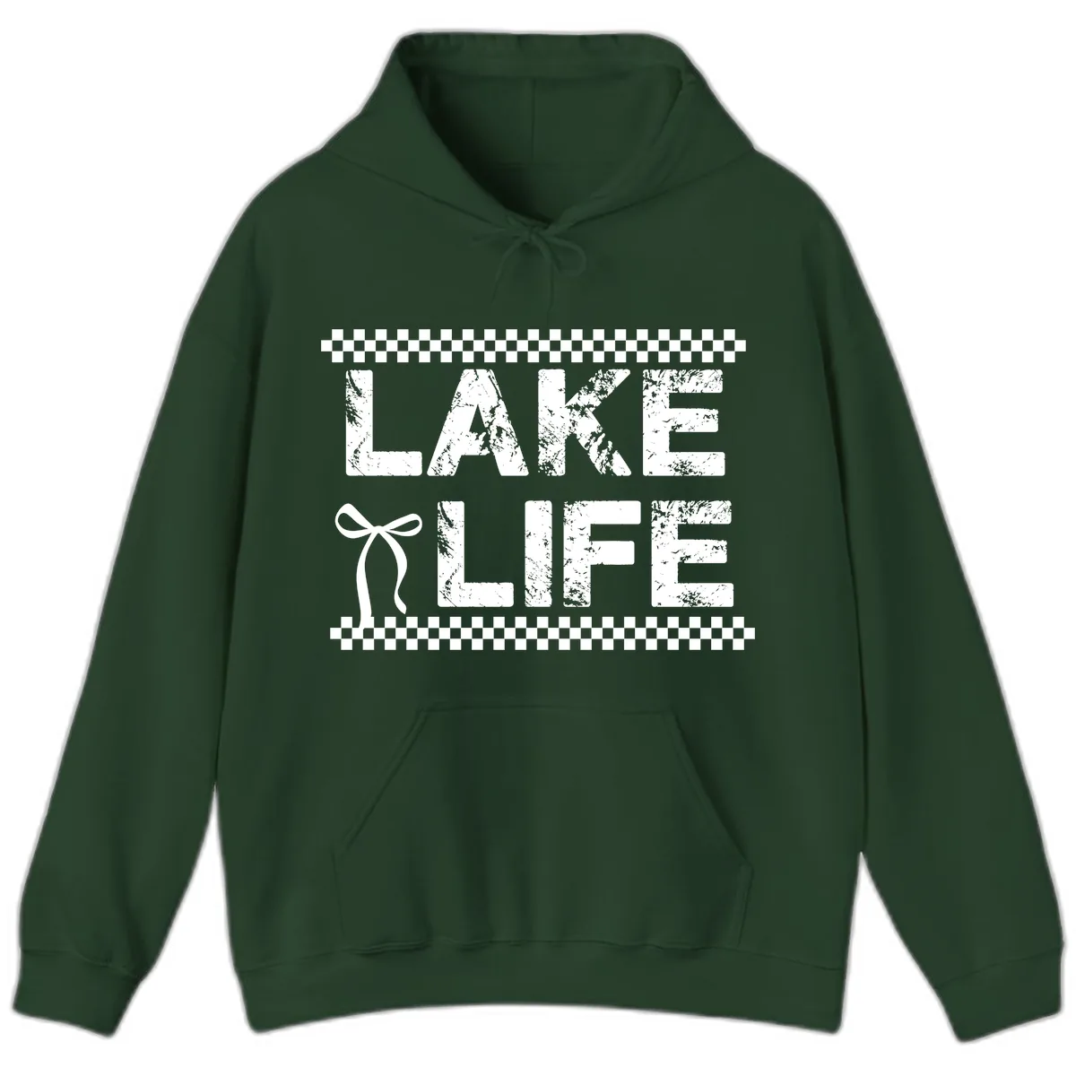 Lake Life With Bow Accent Hoodie in Forest Green