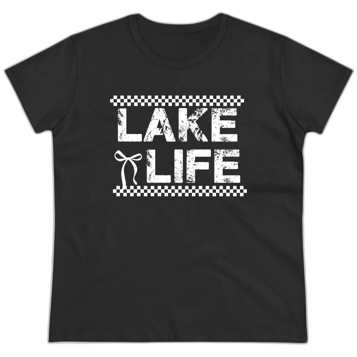 Lake Life With Bow Accent Ladies Tee in Black