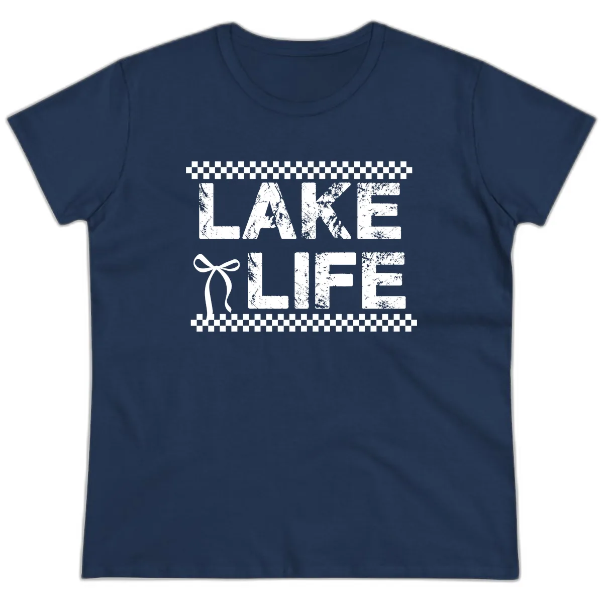 Lake Life With Bow Accent Ladies Tee in Navy