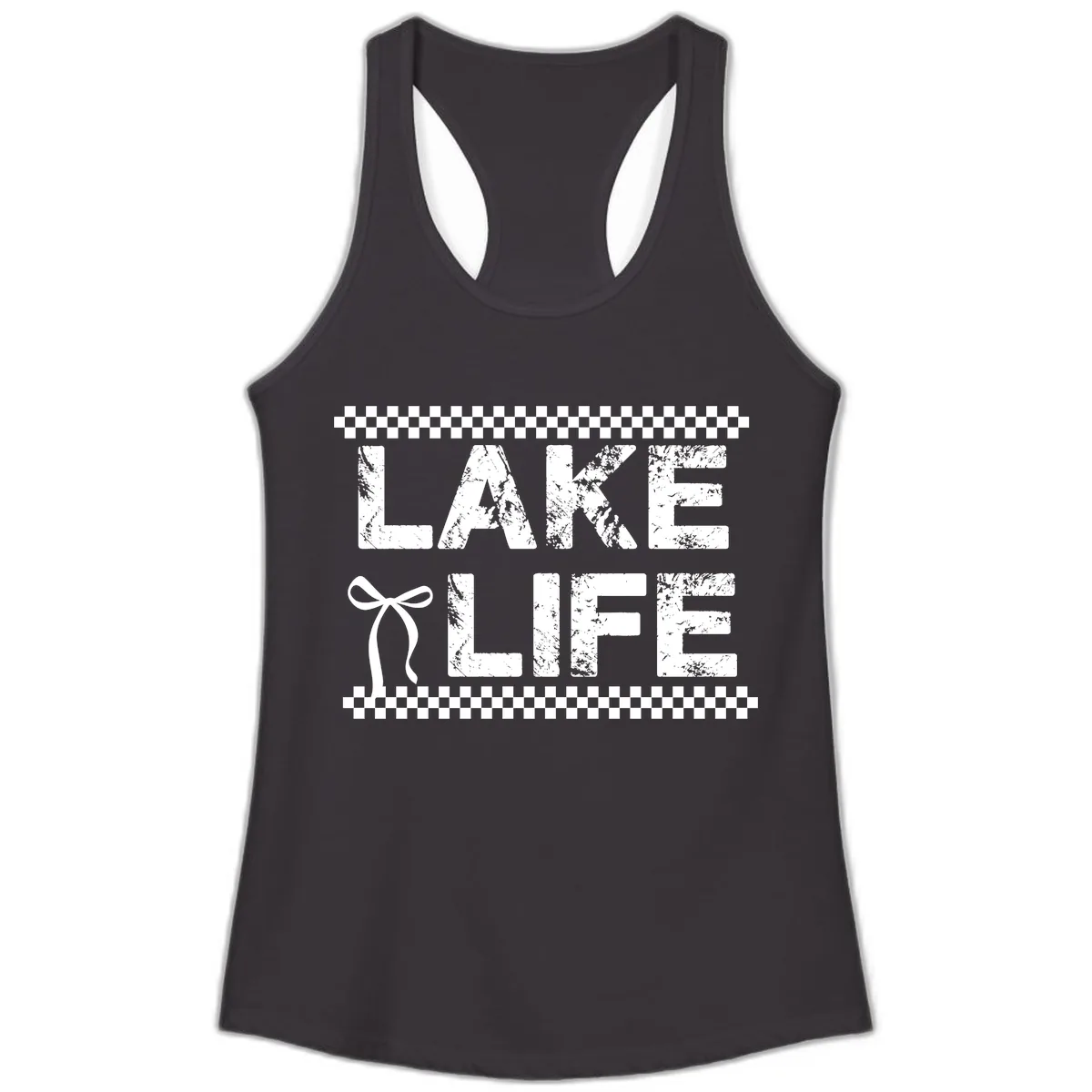 Lake Life With Bow Accent Ladies Tank in Black
