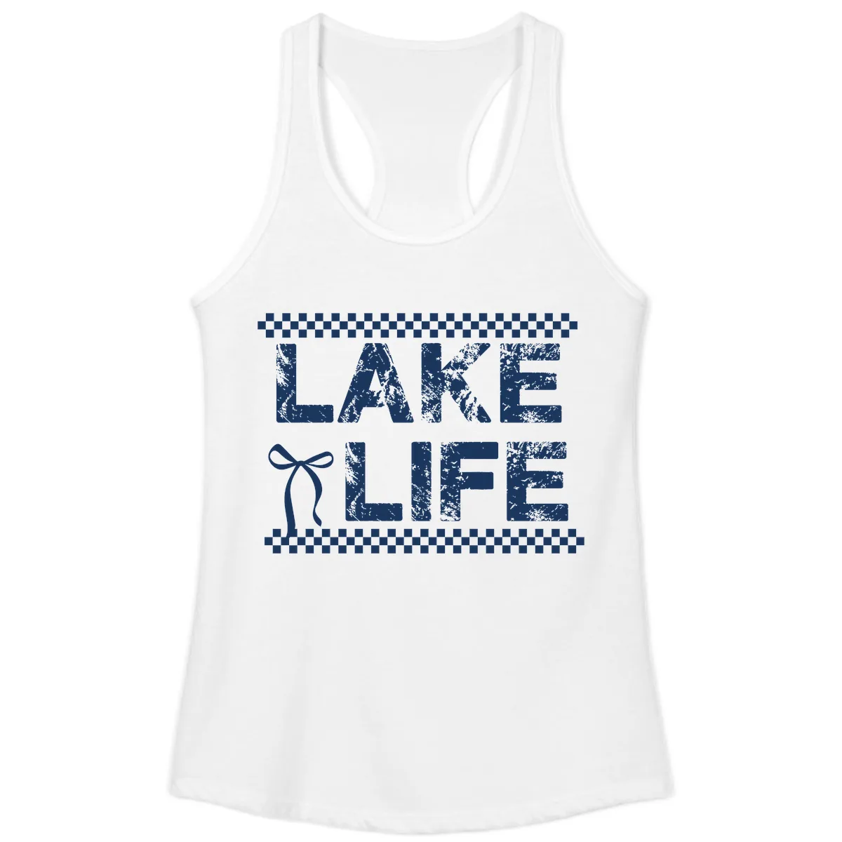 Lake Life With Bow Accent Ladies Tank in White