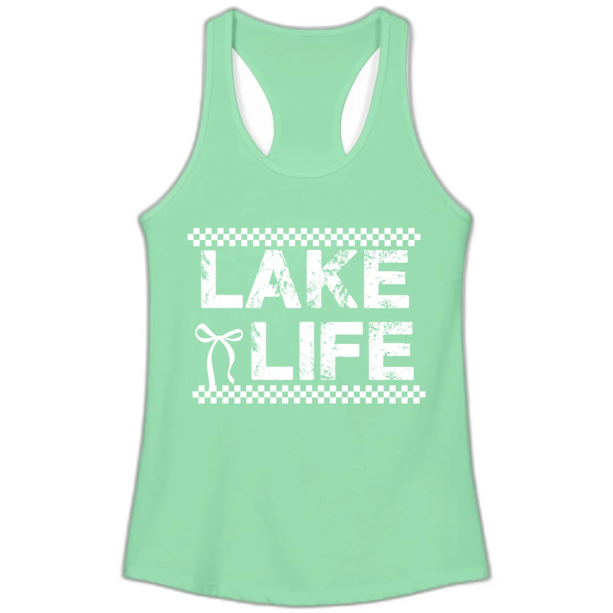 Lake Life With Bow Accent Ladies Tank in Solid Mint