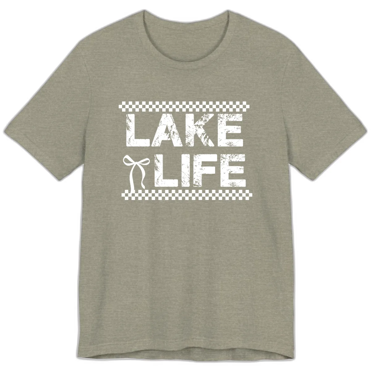 Lake Life With Bow Accent Premium T-Shirt in Heather Stone