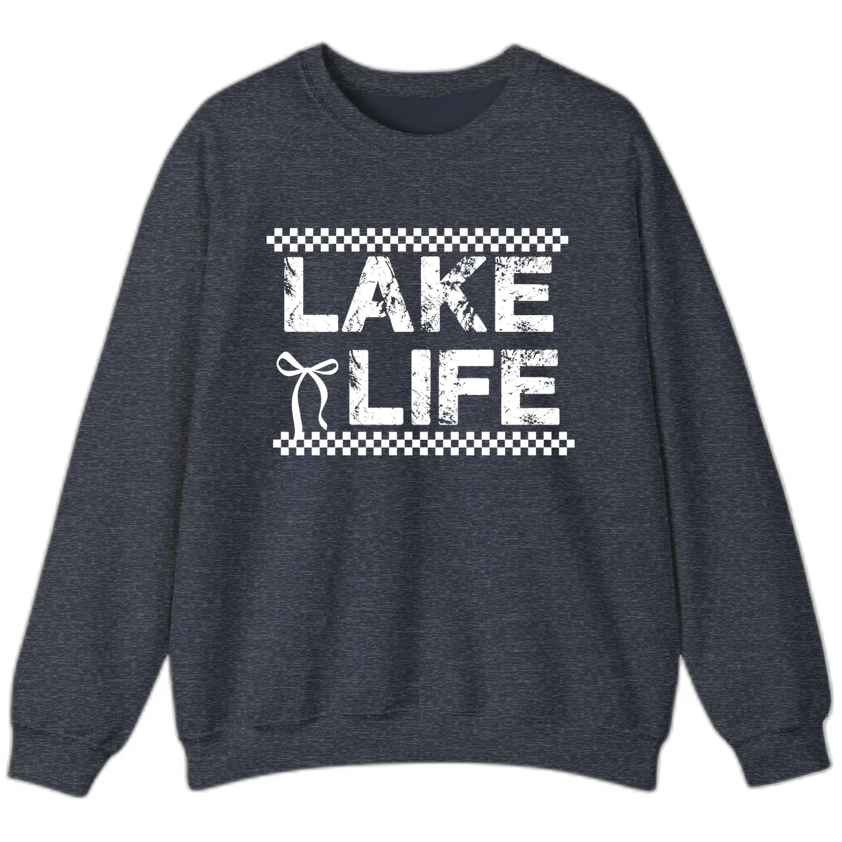 Lake Life With Bow Accent Sweatshirt in Heather Sport Dark Navy