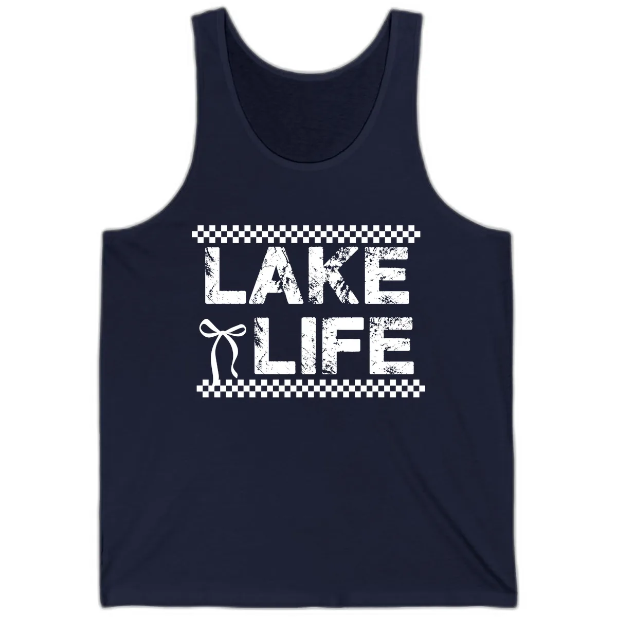 Lake Life With Bow Accent Tank in Navy