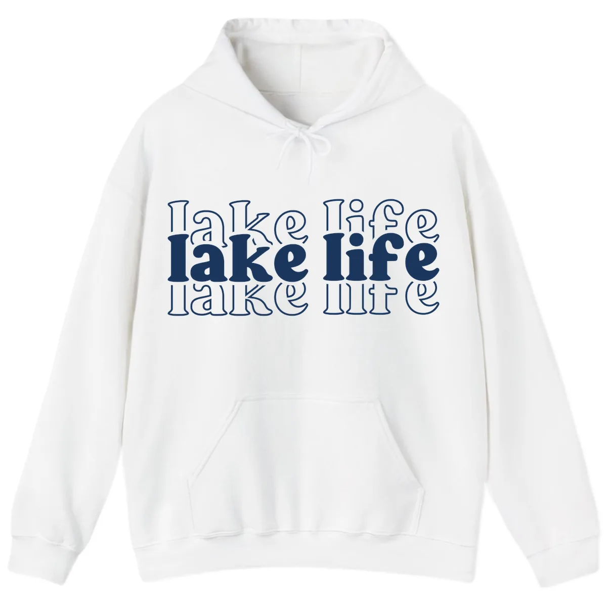 Lake Life Retro Typography Design Hoodie in White