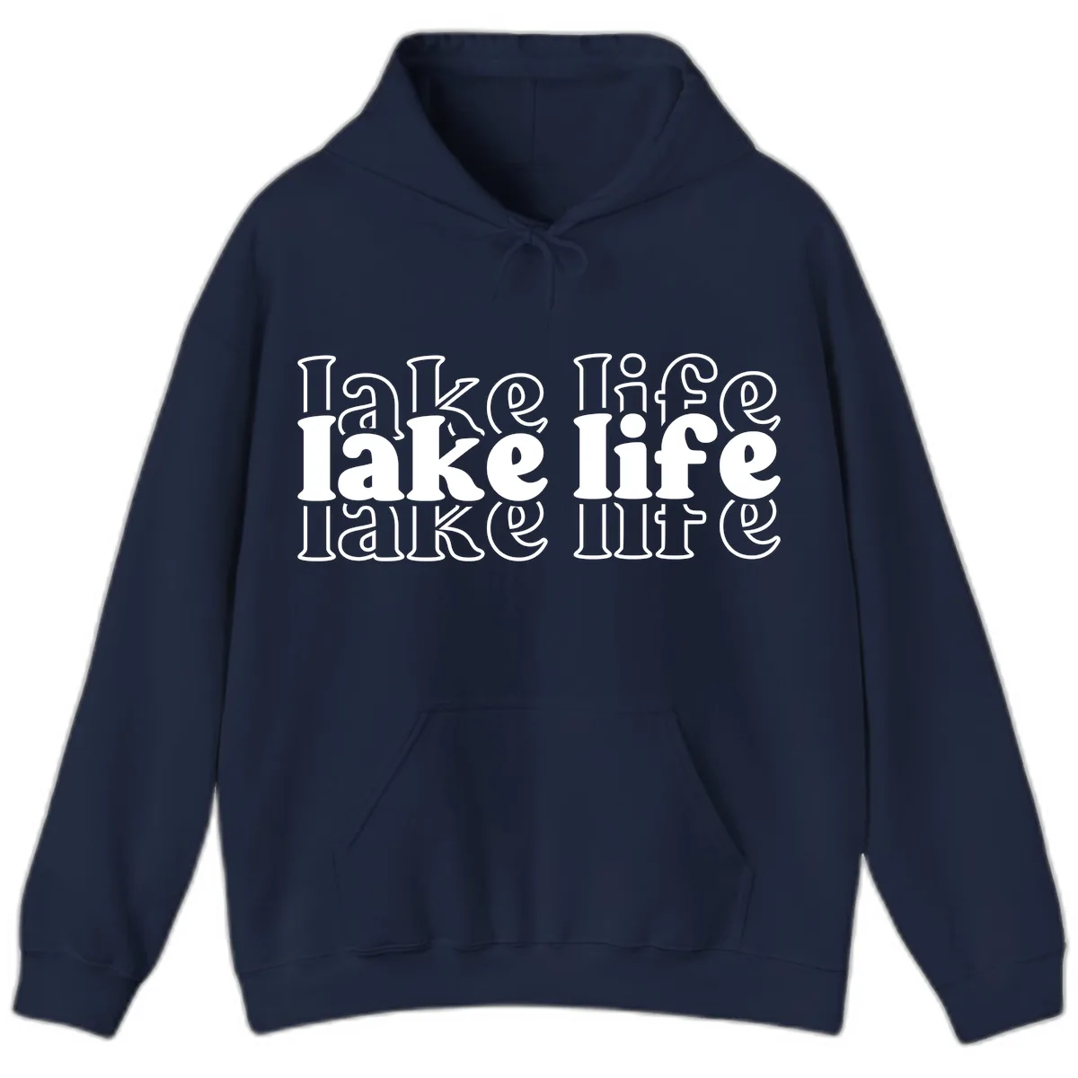 Lake Life Retro Typography Design Hoodie in Navy