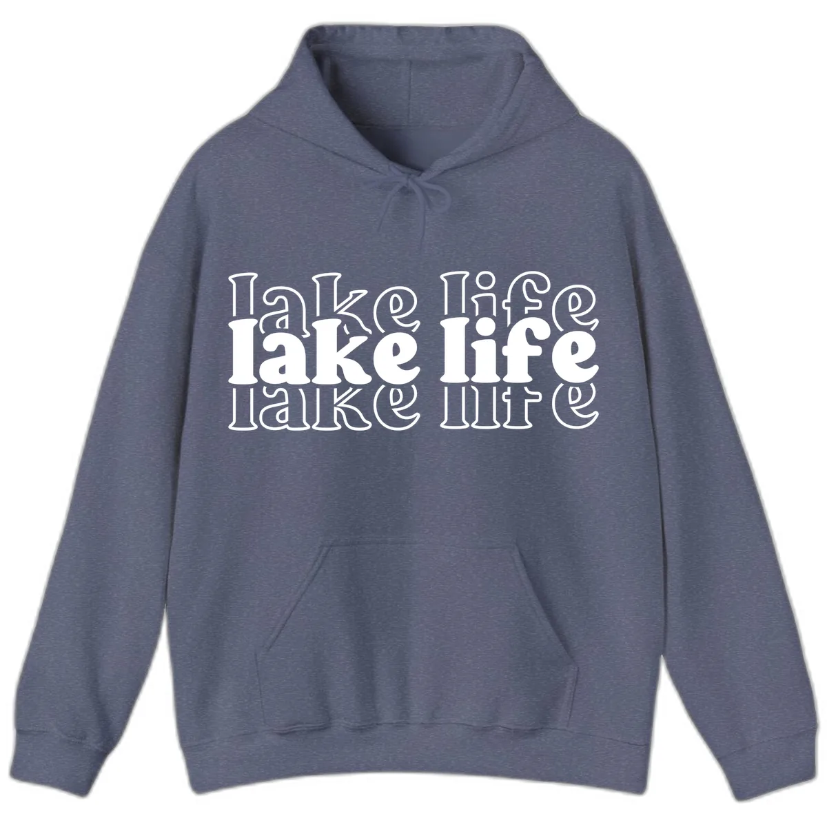 Lake Life Retro Typography Design Hoodie in Heather Navy