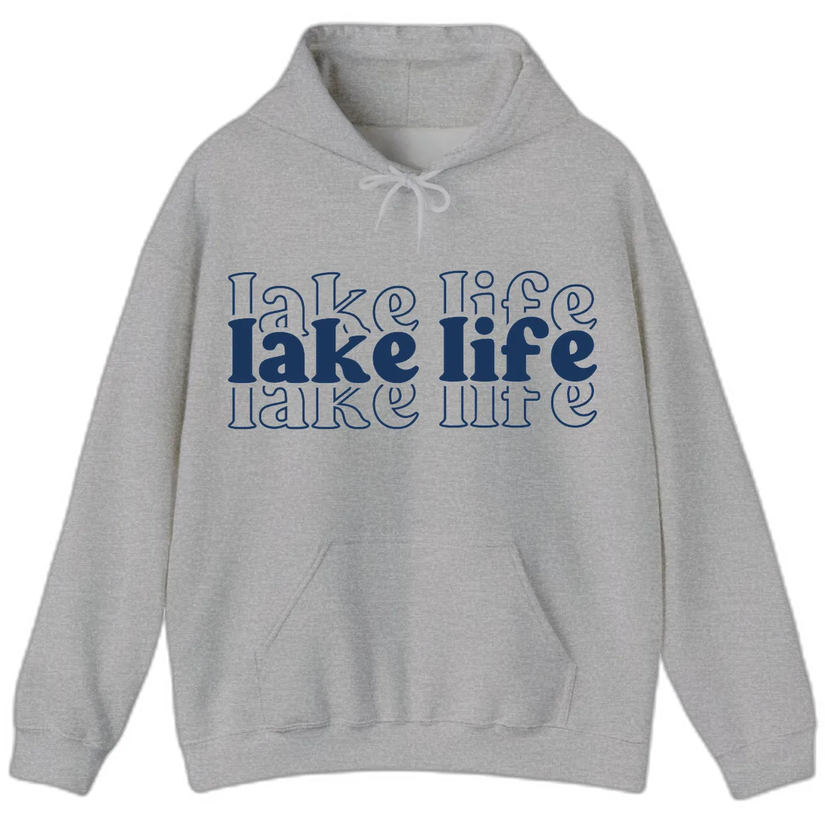 Lake Life Retro Typography Design Hoodie in Sport Grey