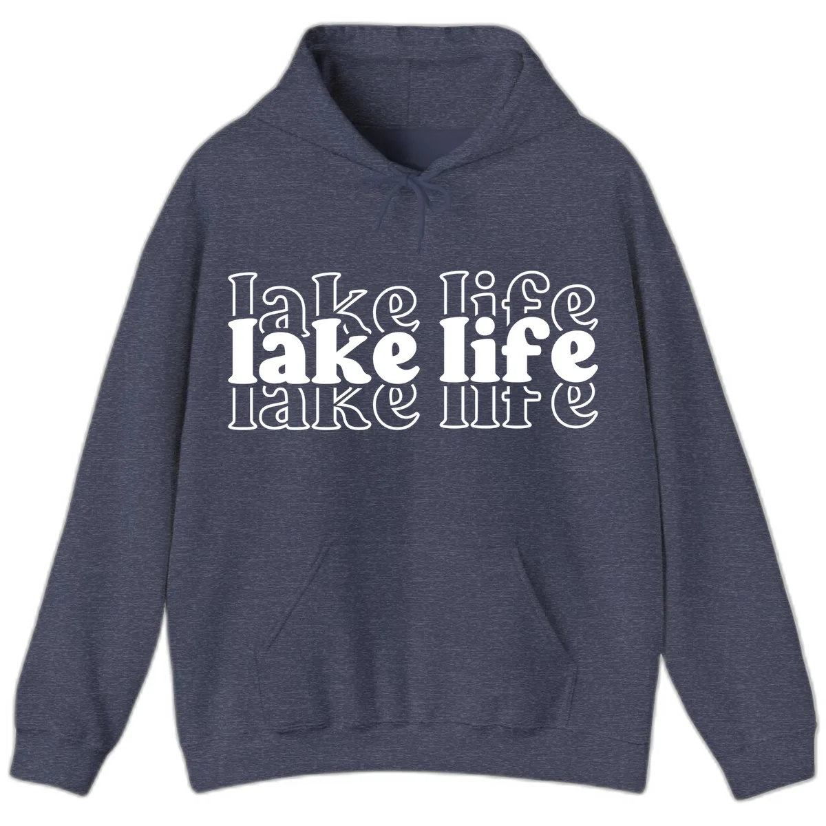 Lake Life Retro Typography Design Hoodie in Heather Sport Dark Navy