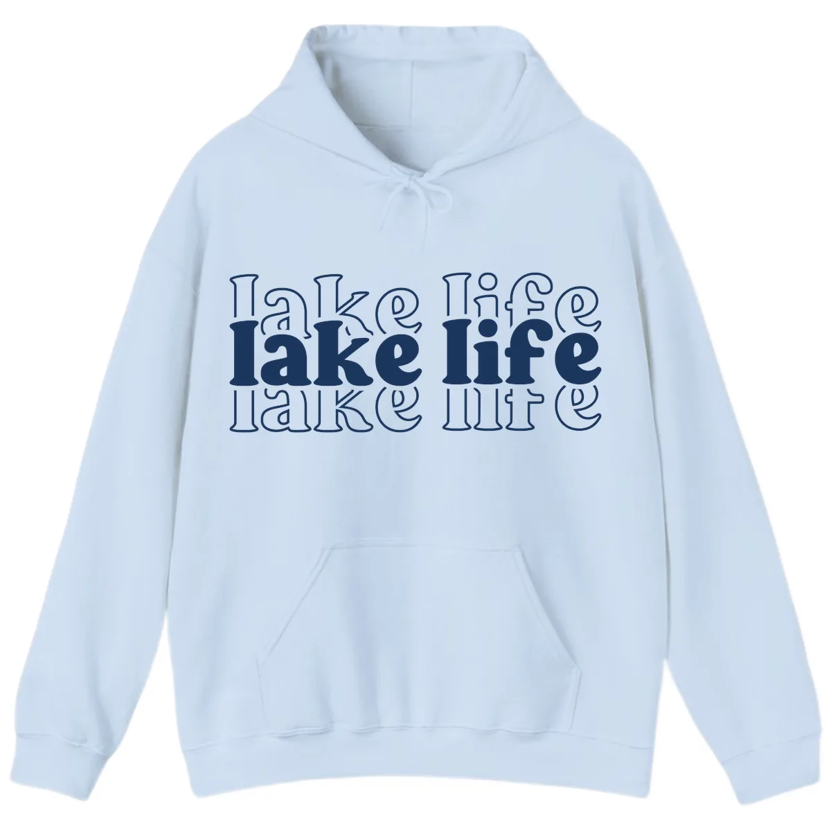 Lake Life Retro Typography Design Hoodie in Light Blue