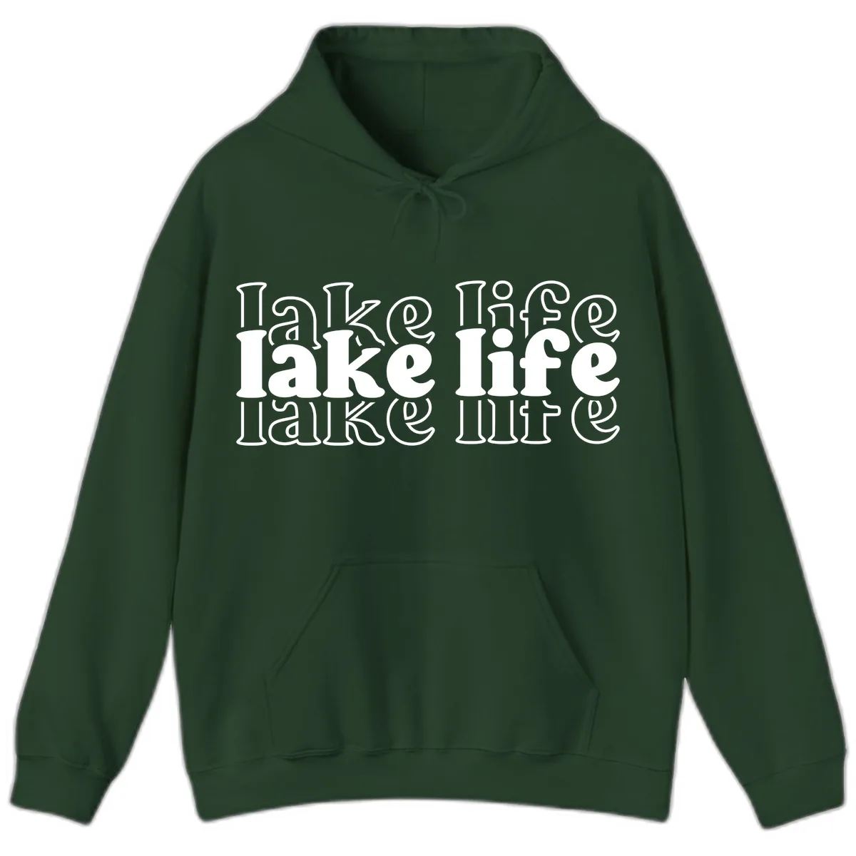 Lake Life Retro Typography Design Hoodie in Forest Green