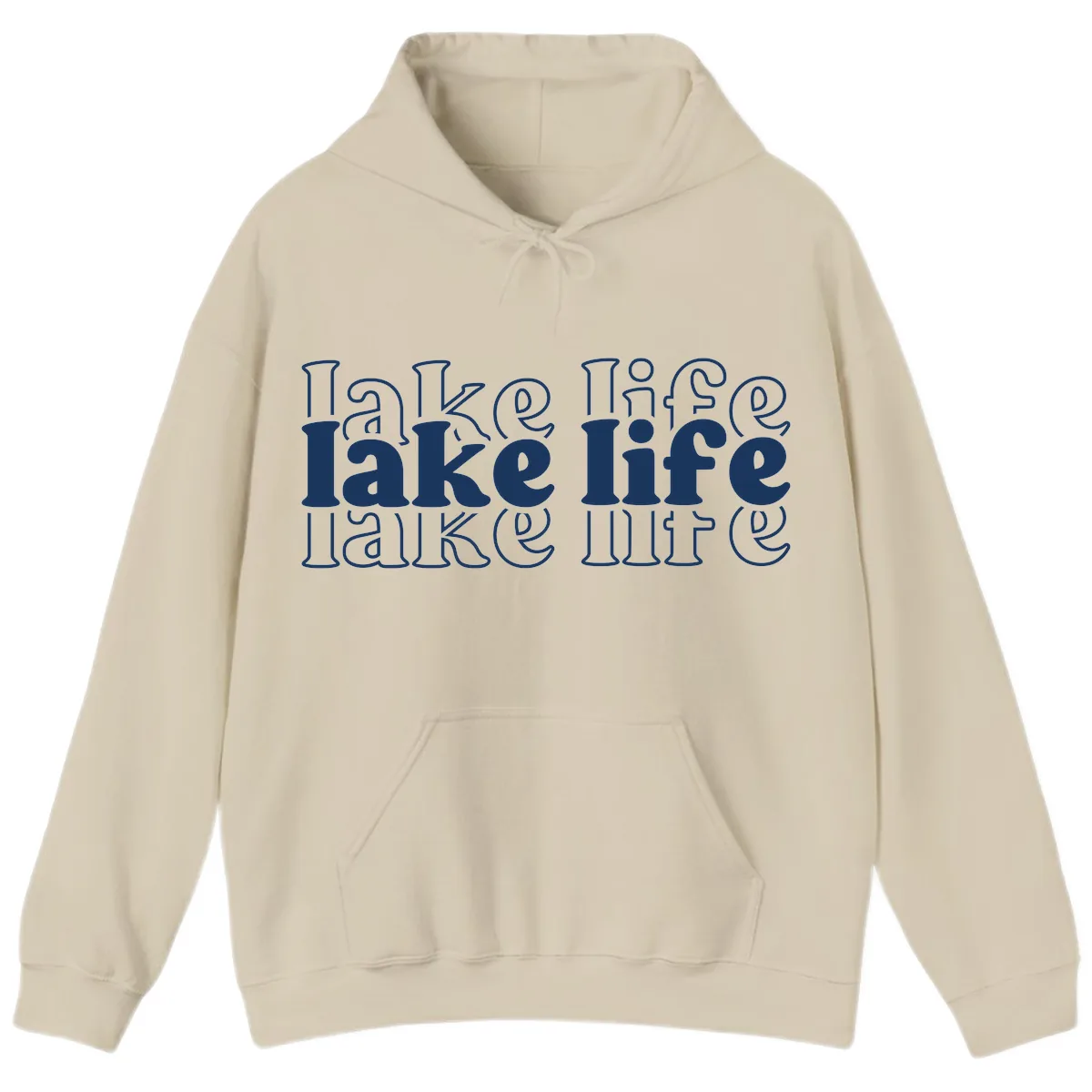 Lake Life Retro Typography Design Hoodie in Sand