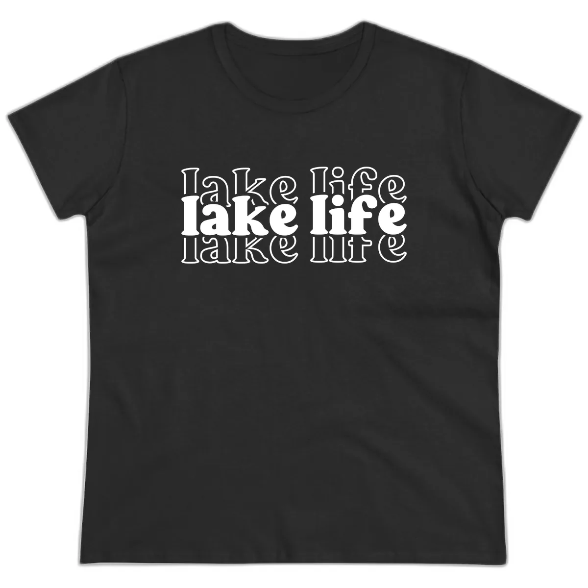 Lake Life Retro Typography Design Ladies Tee in Black