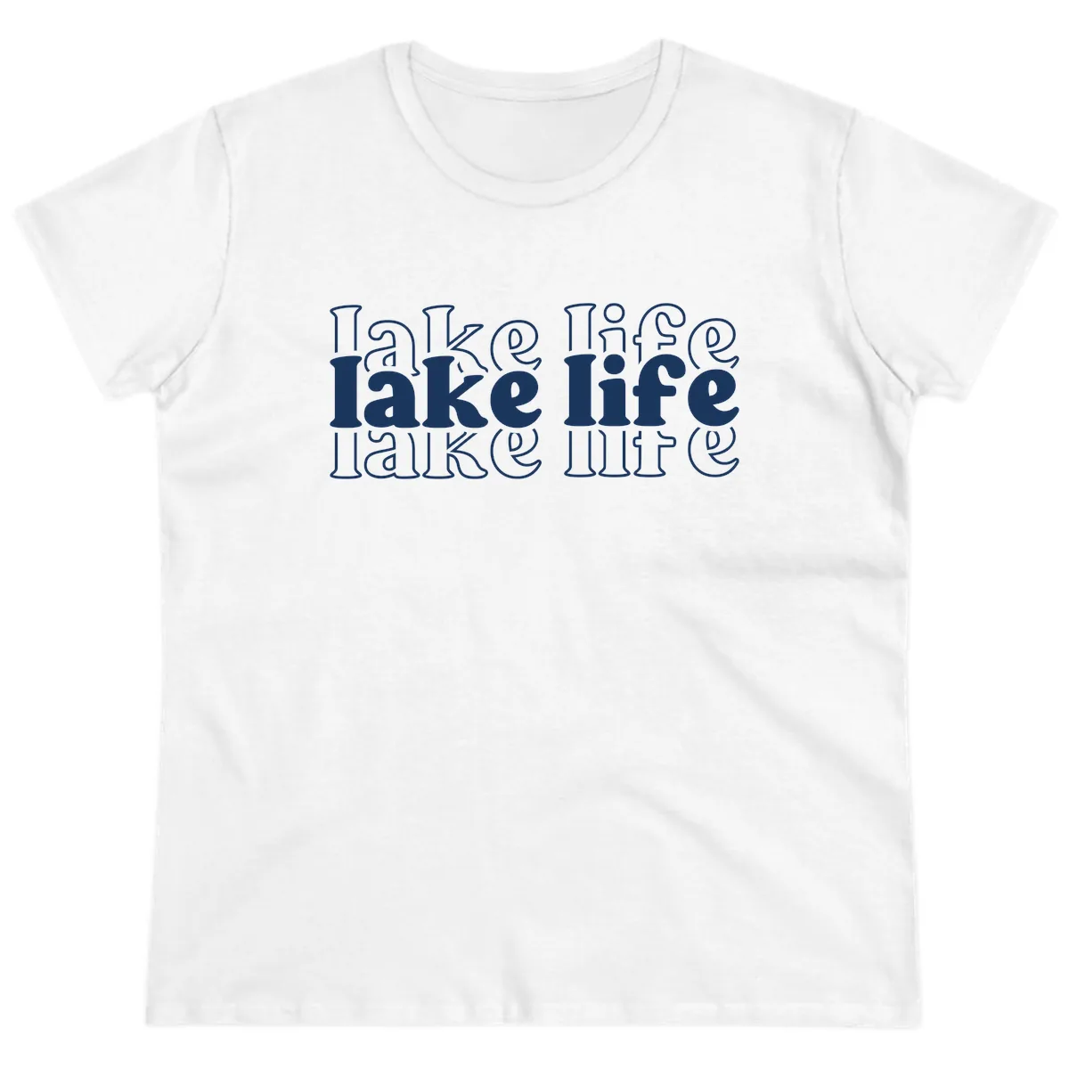 Lake Life Retro Typography Design Ladies Tee in White