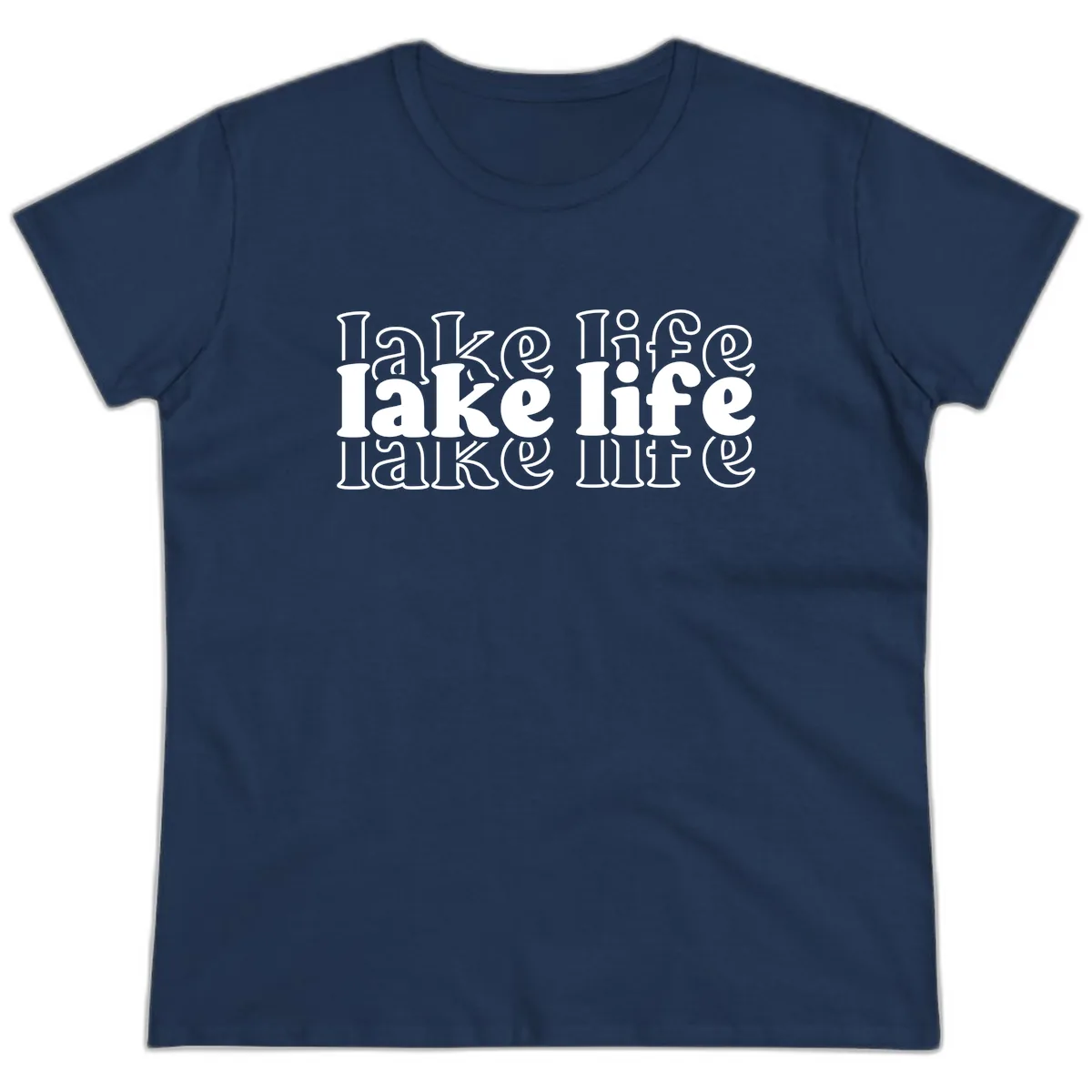 Lake Life Retro Typography Design Ladies Tee in Navy