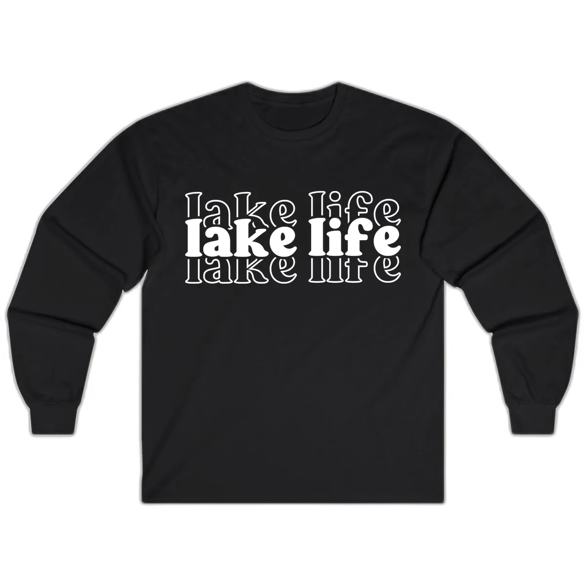 Lake Life Retro Typography Design Long Sleeve in Black