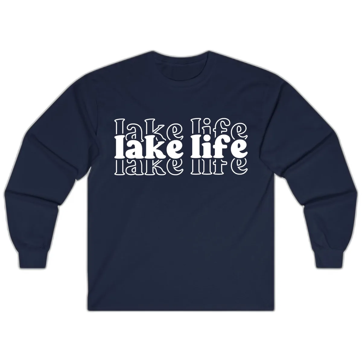 Lake Life Retro Typography Design Long Sleeve in Navy