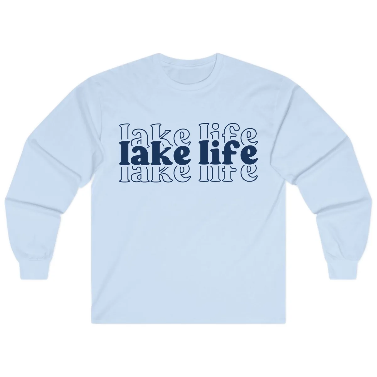 Lake Life Retro Typography Design Long Sleeve in Light Blue
