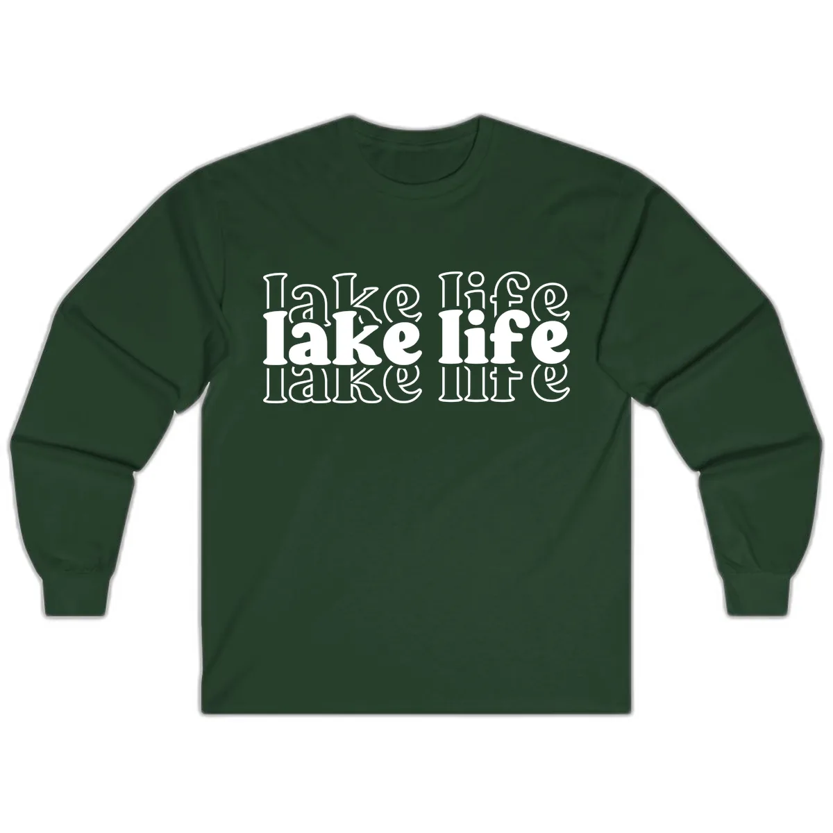 Lake Life Retro Typography Design Long Sleeve in Forest Green