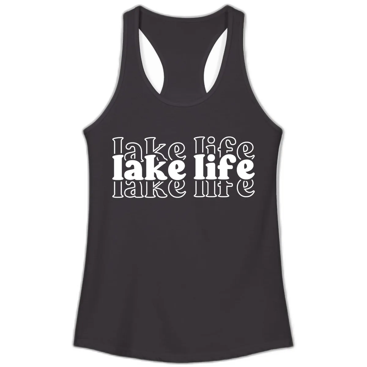 Lake Life Retro Typography Design Ladies Tank in Black