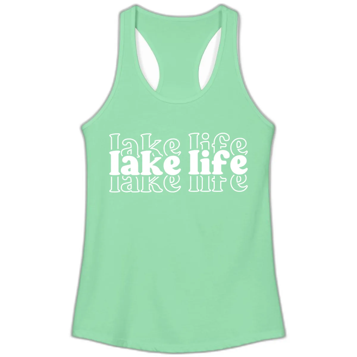 Lake Life Retro Typography Design Ladies Tank in Solid Mint