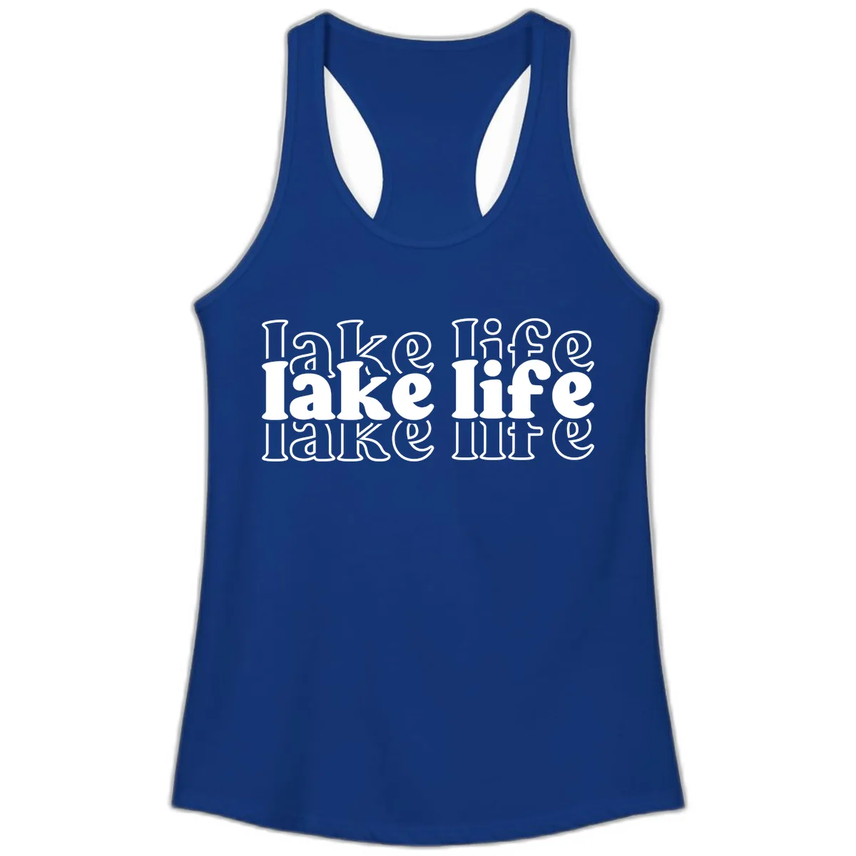 Lake Life Retro Typography Design Ladies Tank in Solid Royal
