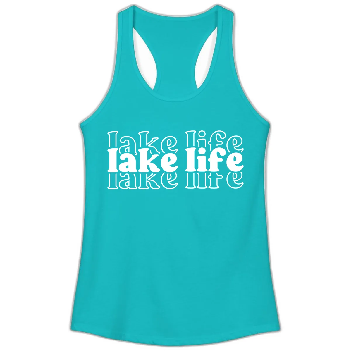Lake Life Retro Typography Design Ladies Tank in Tahiti Blue