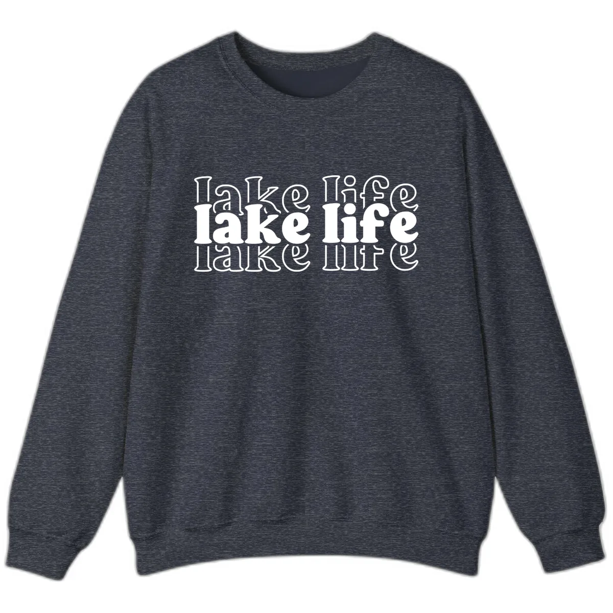 Lake Life Retro Typography Design Sweatshirt in Heather Sport Dark Navy