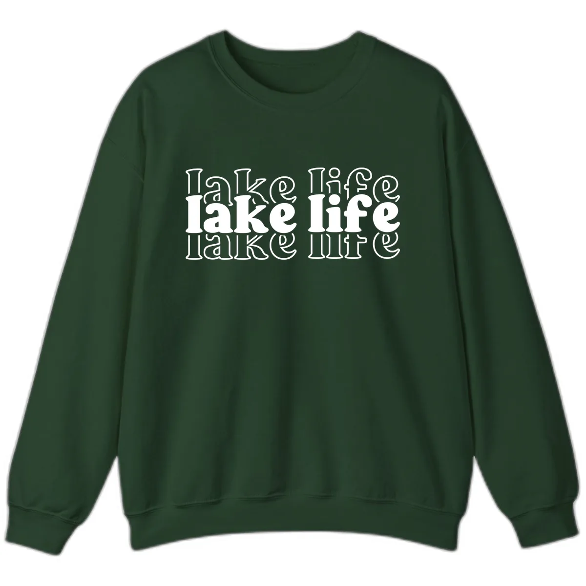 Lake Life Retro Typography Design Sweatshirt in Forest Green