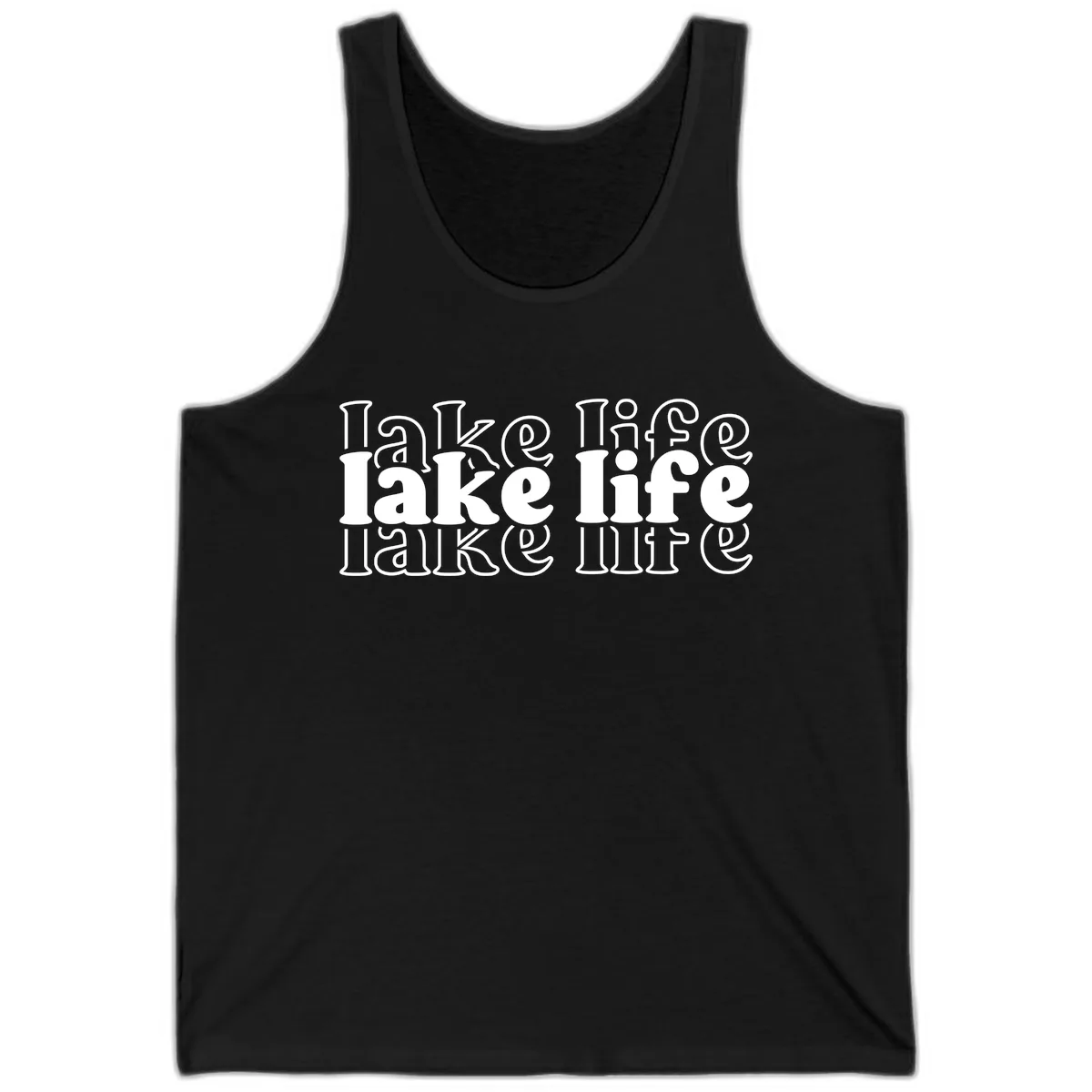 Lake Life Retro Typography Design Tank in Black