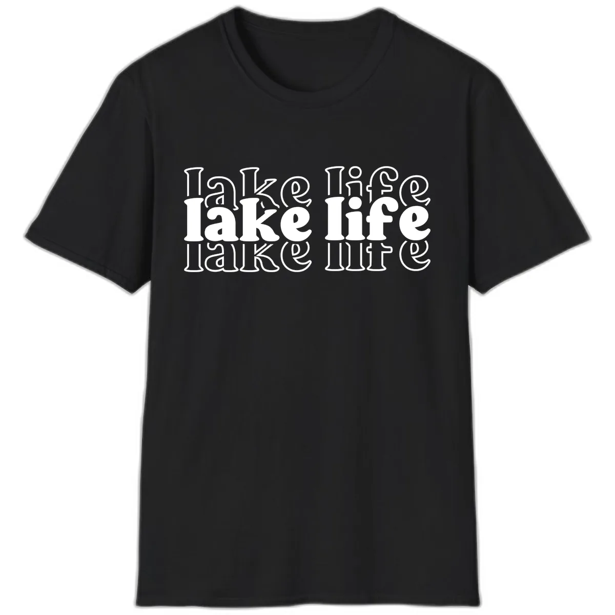 Lake Life Retro Typography Design T-Shirt in Black