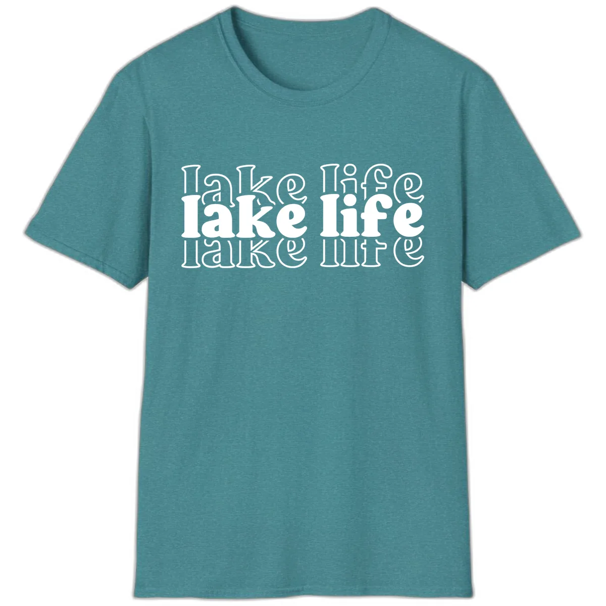 Lake Life Retro Typography Design T-Shirt in Heather Galapagos Blue