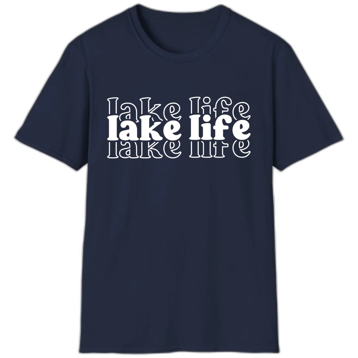 Lake Life Retro Typography Design T-Shirt in Navy