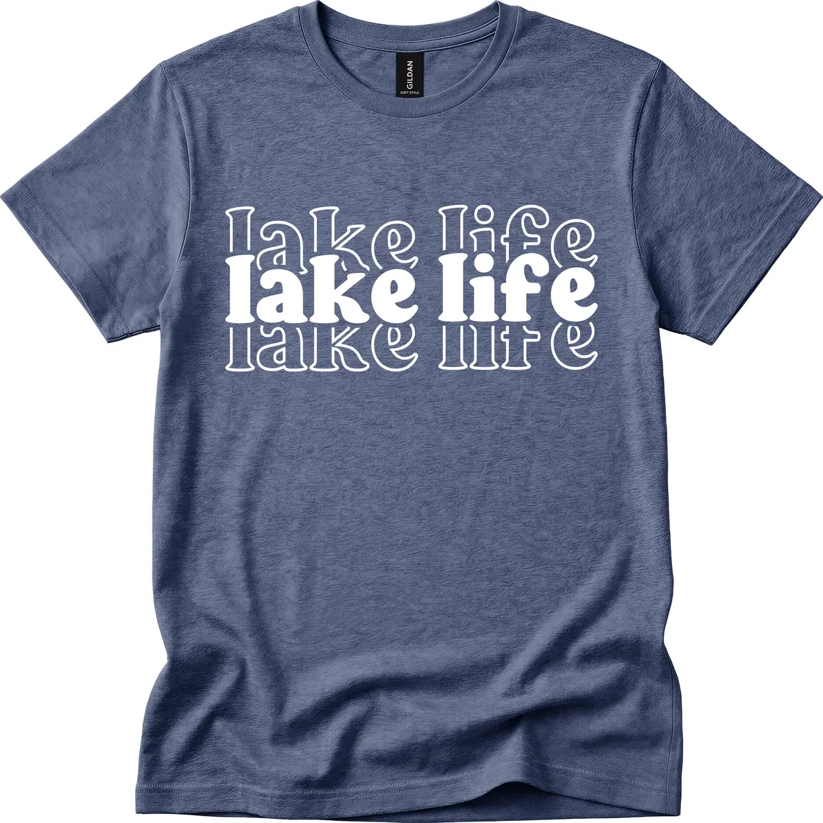 Lake Life Retro Typography Design T-Shirt in Heather Navy