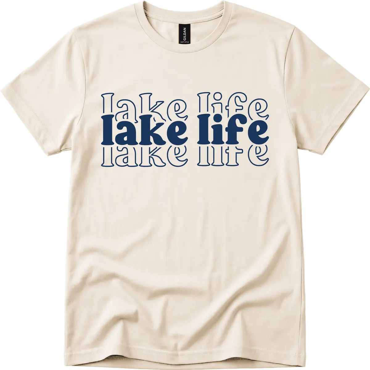 Lake Life Retro Typography Design T-Shirt in Natural